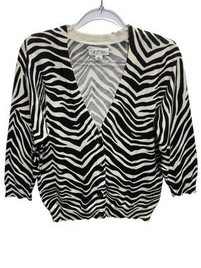 Cotton Knit Zebra Striped Sweater Cardigan Jacket Topper